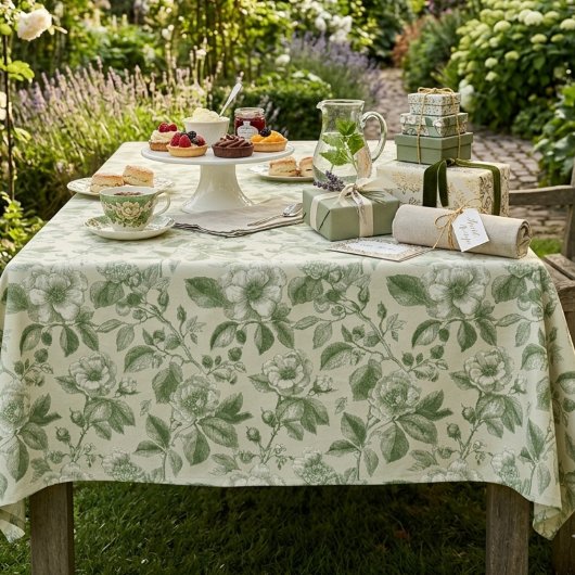 Nappe Motif Toile Botanique Vintage Vert