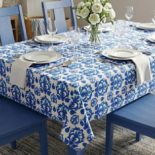 Nappe Motif Toile de Jouy Bleu