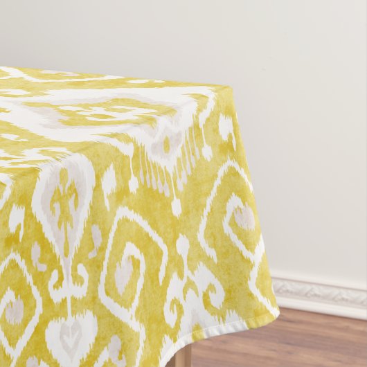 Nappe Motif tribal chic d'ikat jaune et gris de damassé (In Situ)