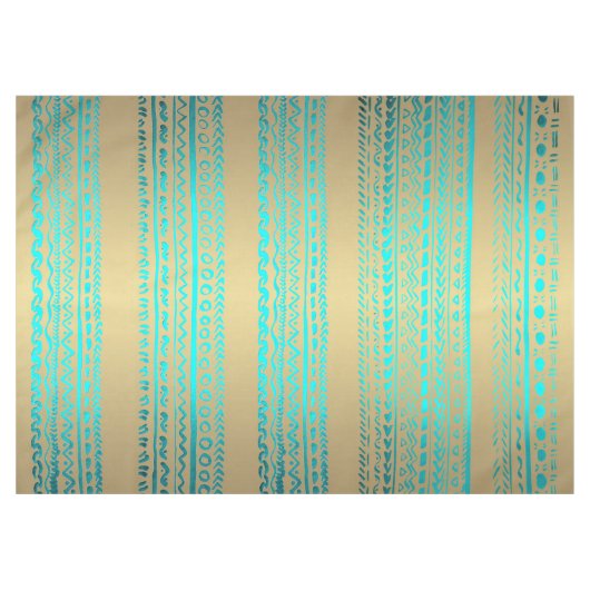 Nappe Motif tribal Turquoise Turquoise brillant sur or (Devant (Horizontal))