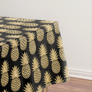 Nappe Motif tropical élégant d'ananas de noir et d'or
