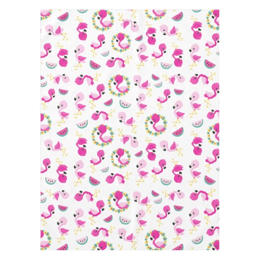 Nappe Motif tropical, Flamants roses, pastèques, Fleurs (Devant)