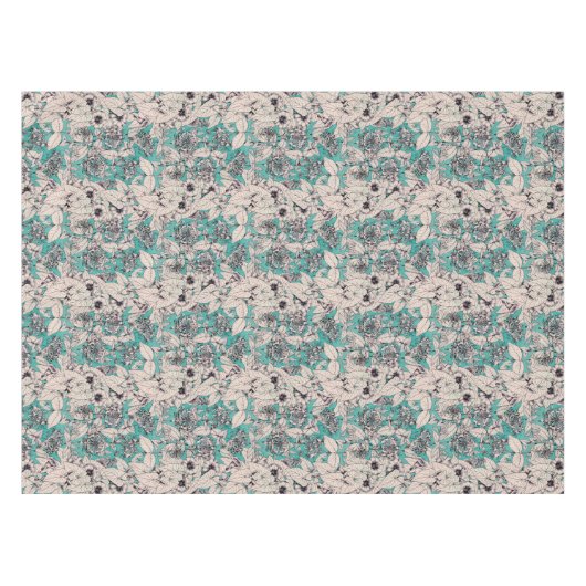 Nappe Motif turquoise de fleurs graphiques blanches (Devant (Horizontal))
