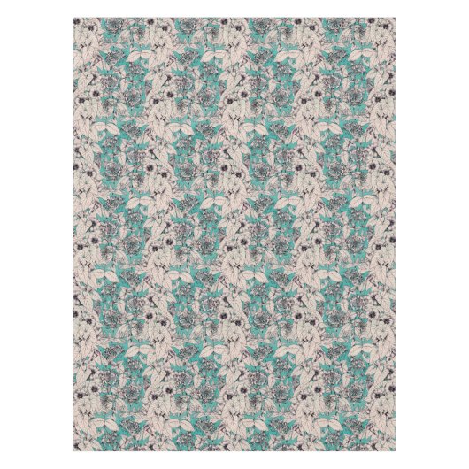 Nappe Motif turquoise de fleurs graphiques blanches (Devant)