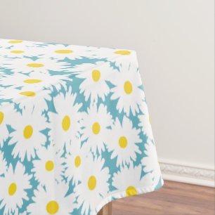 Nappe Négative Space Daisies blanc jaune sur bleu