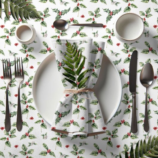 Nappe Noël avec du houx et du gui partout 