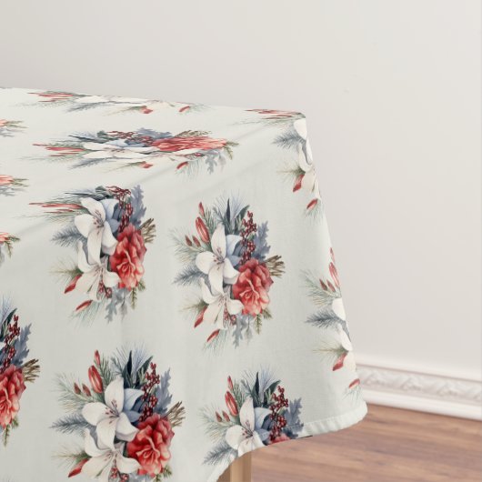 Nappe Noël Blanc Fleurs Rouges Vacances Élégant (In Situ)