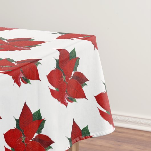 Nappe Noël Floral Poinsettia Motif sur Blanc (In Situ)