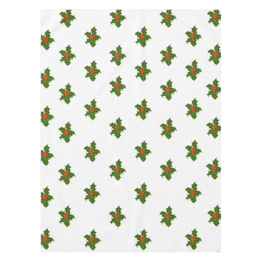 Nappe Noël Holly Motif avec baies rouges sur blanc (Devant)