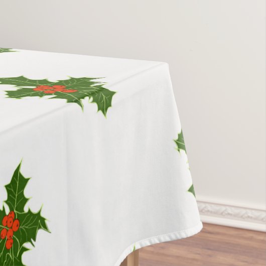 Nappe Noël Holly Motif avec baies rouges sur blanc (In Situ)