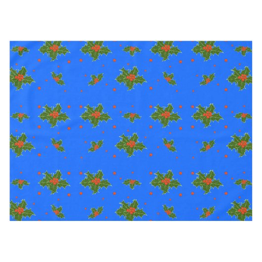 Nappe Noël Holly Red Berry Motif sur Festive Blue (Devant (Horizontal))