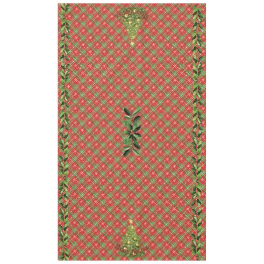 Nappe Noël Plaid Rouge, Vert, avec Gold Stars (Devant)