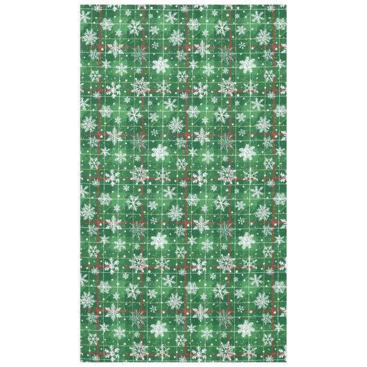 Nappe Noël Plaid vert avec des flocons blancs (Devant)
