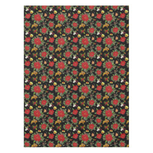 Nappe Noël Poinsettias Bells Acorns Pine Cones