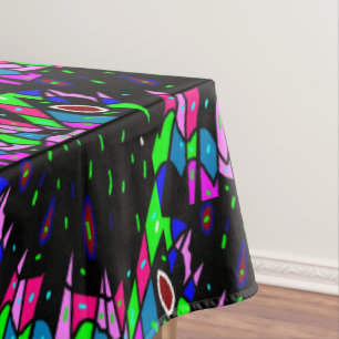 Nappe Noir avec décor maison motif vert et rose