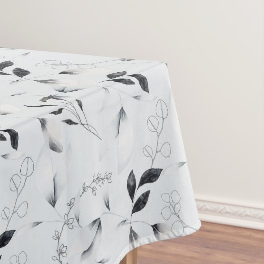 Nappe Noir Blanc Argent Gris Feuilles Florales (In Situ)