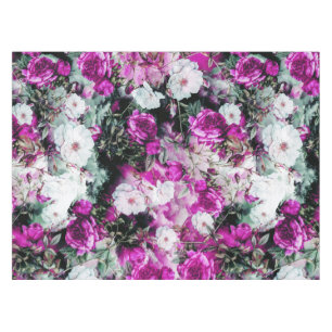 Nappe Noir blanc pourpre rose floral de roses victoriens
