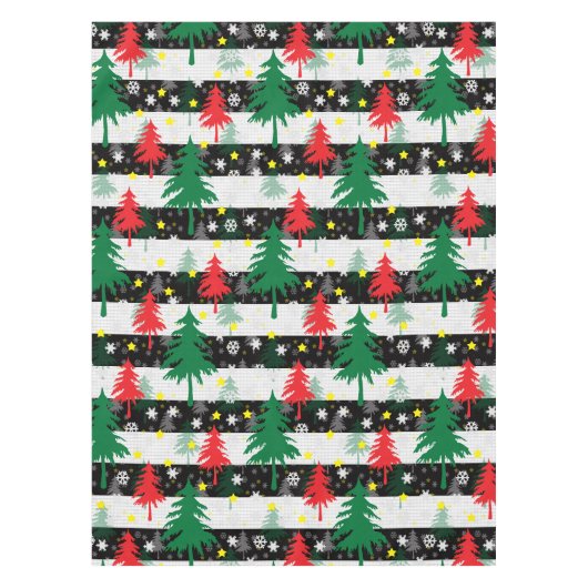 Nappe Noir Blanc Stripes Neiges Rouge Vert Arbres (Devant)