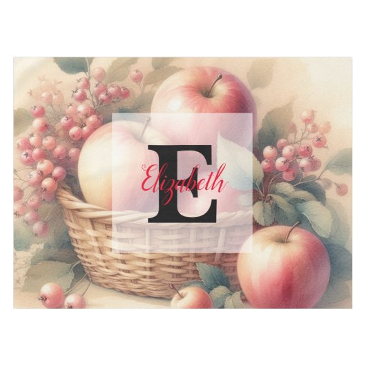 Nappe Nom du monogramme Feuilles d'automne et aquarelle  (Devant (Horizontal))