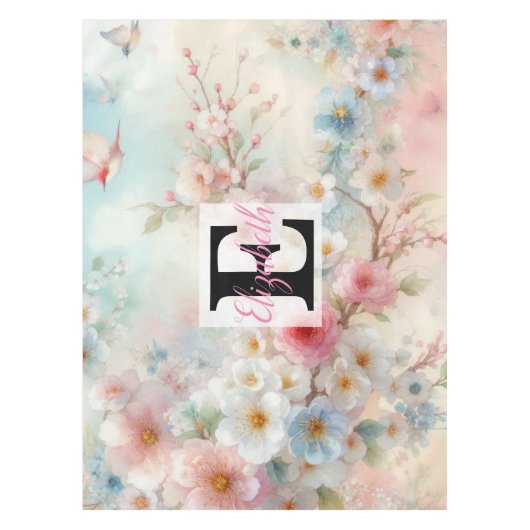 Nappe Nom du monogramme sur l'aquarelle Fleurs dans les (Devant)