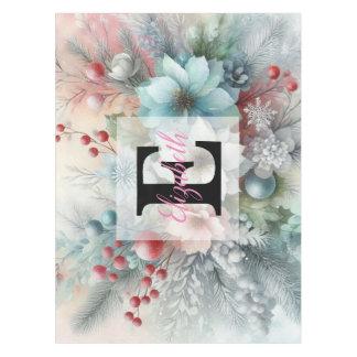 Nappe Nom monogrammé Noël floral pastel aquarelle