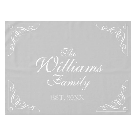 Nappe Nom personnalisé tissu de table gris et blanc (Devant (Horizontal))