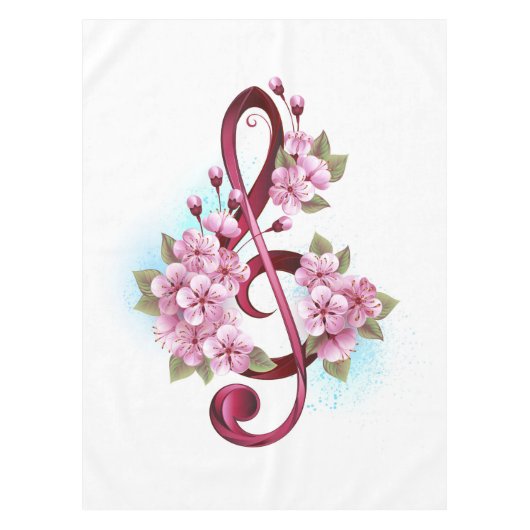 Nappe Notes de clef musicale en treble avec des fleurs S (Devant)