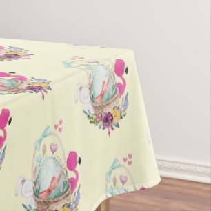 Nappe Oeuf mignon, Flamant rose rose et lapin, Aquarelle