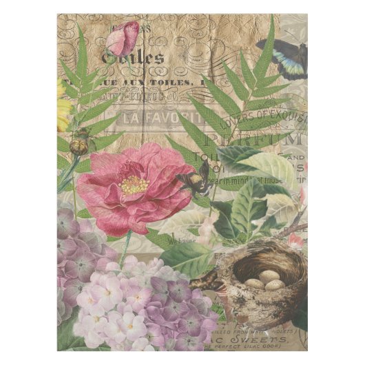 Nappe Oiseau Nid Floral Jardin Fleur Papillon Art (Devant)