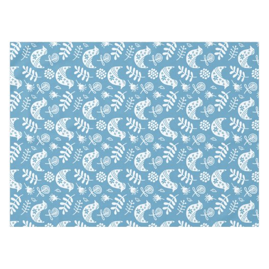Nappe Oiseaux blancs et fleurs en bleu (Devant (Horizontal))