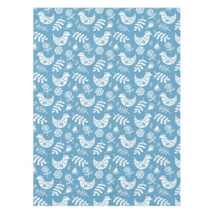 Nappe Oiseaux blancs et fleurs en bleu