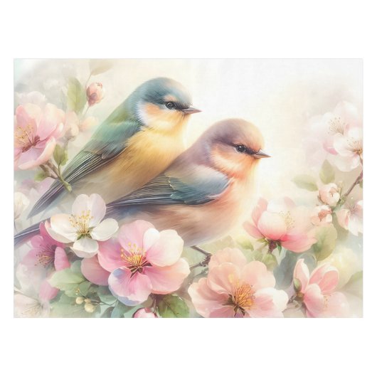 Nappe Oiseaux de l'amour doux pastel de printemps Fleurs (Devant (Horizontal))