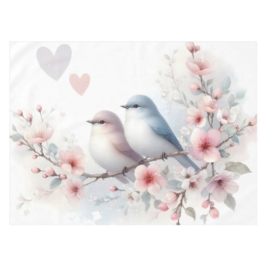 Nappe Oiseaux de l'amour romantique Branche de fleurs de (Devant (Horizontal))