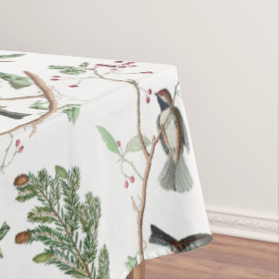 Nappe Oiseaux de poulet Baies et Pinecones Aquarelle