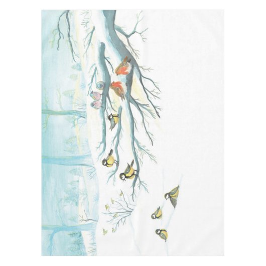 Nappe Oiseaux d'hiver dans une forêt enneigée par temps (Devant)