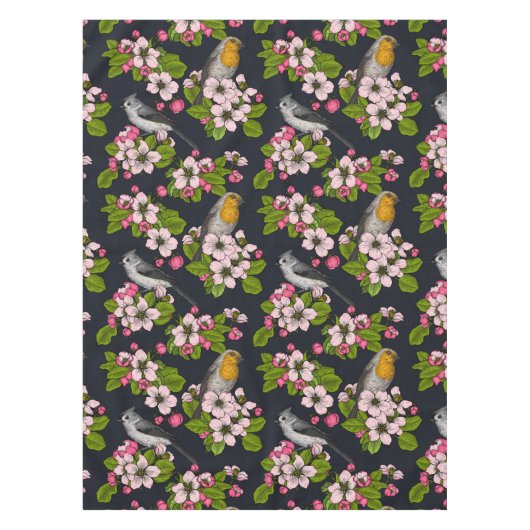 Nappe Oiseaux et fleurs en noir (Devant)