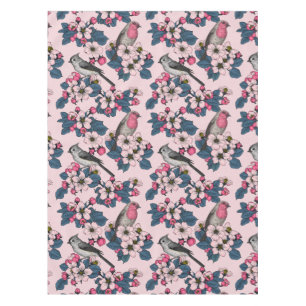 Nappe Oiseaux et fleurs roses