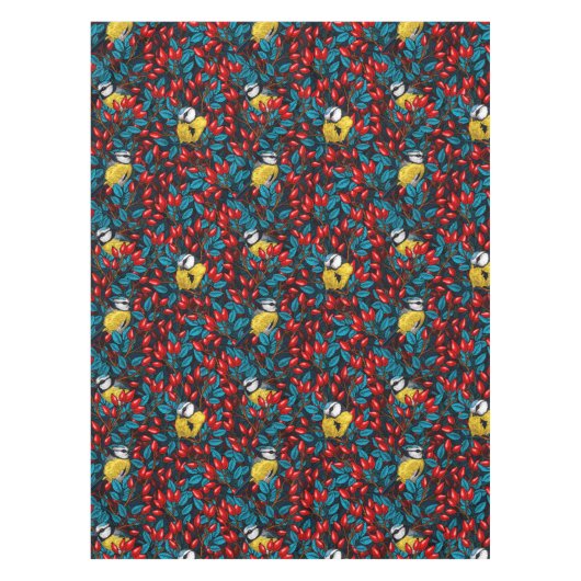 Nappe Oiseaux et hanches roses de chien, bleu et rouge (Devant)