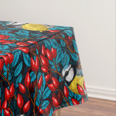 Nappe Oiseaux et hanches roses de chien, bleu et rouge (In Situ)
