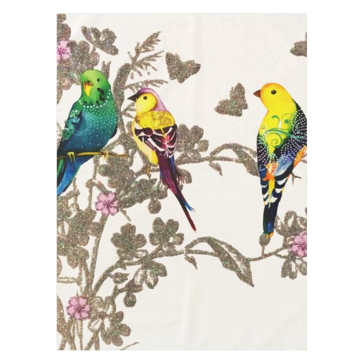 Nappe Oiseaux verts Aquarelle florale Parties scintillan (Devant)