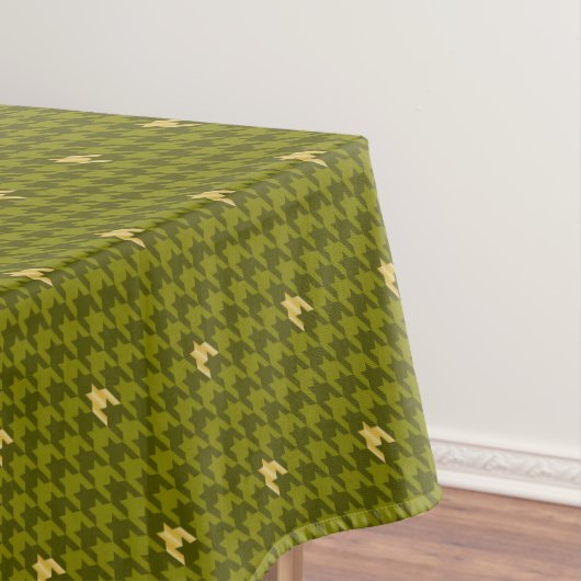 Nappe Olive with Gold Accent Houndstooth Tablecloth (In Situ)