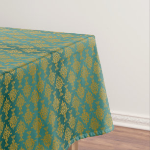 Nappe Or de damassé sur le vert turquoise
