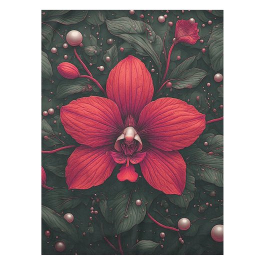 Nappe Orchidée rouge en fleurs avec des feuilles vertes (Devant)