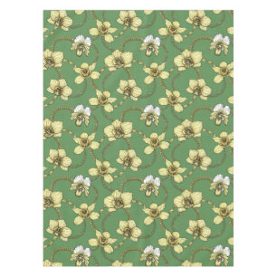 Nappe Orchidées et chaînes, jaune et vert kelly