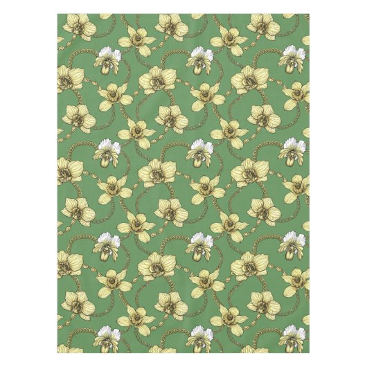 Nappe Orchidées et chaînes, jaune et vert kelly (Devant)