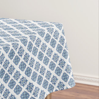 Nappe Ornement brodé bleu sur blanc