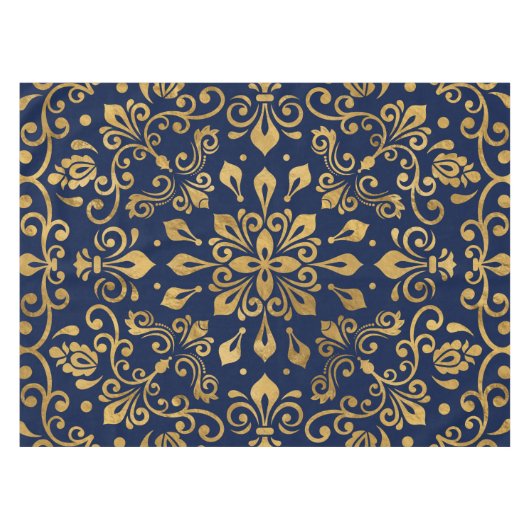 Nappe Ornement Damas oriental - Or sur bleu foncé #2 (Devant (Horizontal))