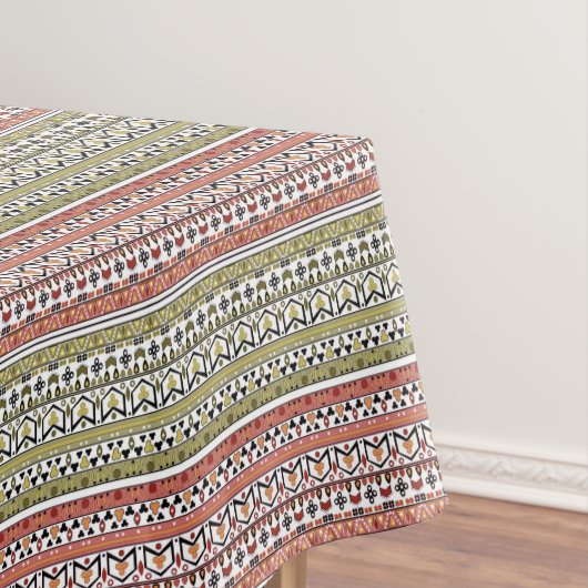Nappe Ornement ethnique géométrique olive et marron (In Situ)