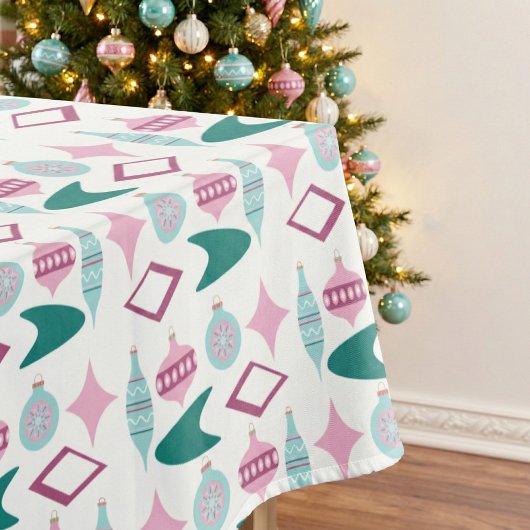 Nappe Ornements de Noël rétro rose et turquoise