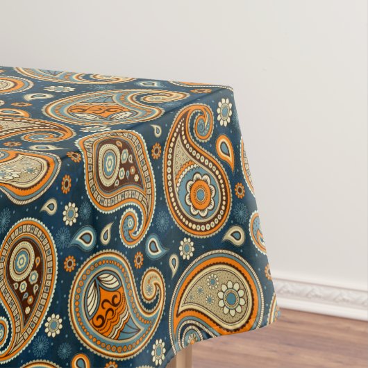 Nappe Paisley motif bleu turquoise orange élégant (In Situ)